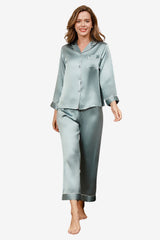 Women's Satin Long-Sleeve Pyjama Set with Piping