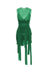 Women’s Mesh Ruched Mini Dress Sleeveless Bodycon Fit