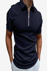 Men's Slim Fit Short Sleeve Zip-Up Polo Shirt Light Grey