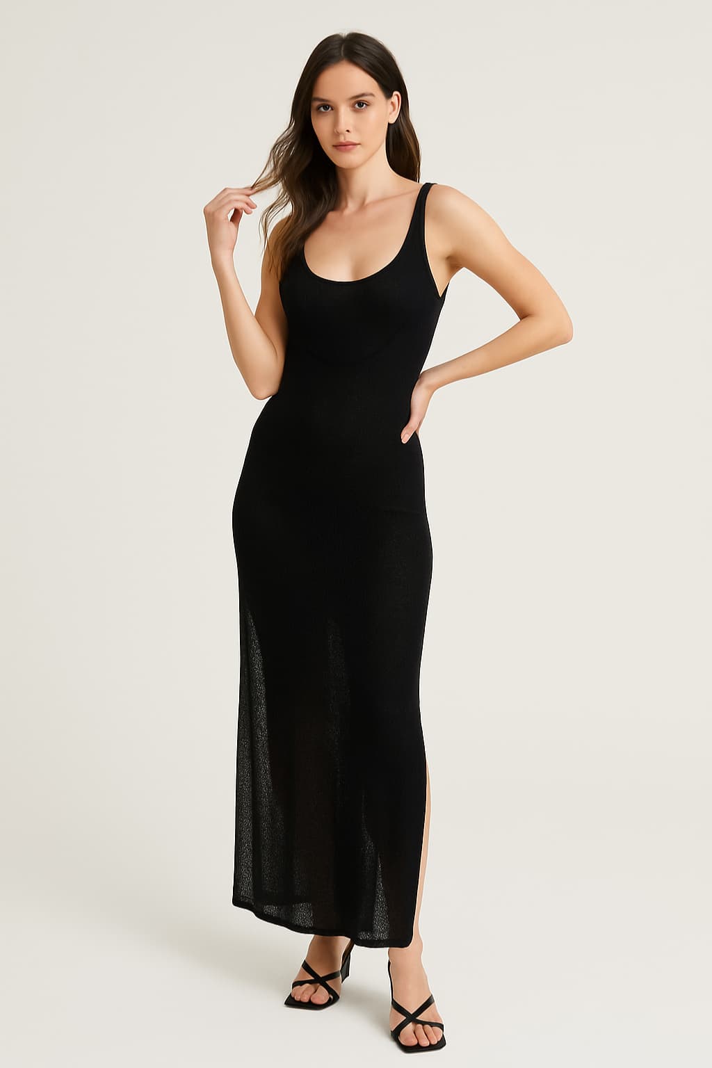 Women's Sheer Mesh Midi Cover-Up Dress with Asymmetrical Hem