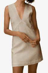 Women's Sleeveless V-Neck Mini Dress - Cotton Linen Blend, Lightweight Casual Wear