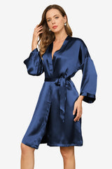 Women's Satin Short Robe with 3/4 Sleeves and Belt