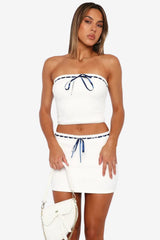 Women’s Ribbed Knit Mini Skirt Set with Lace Trim