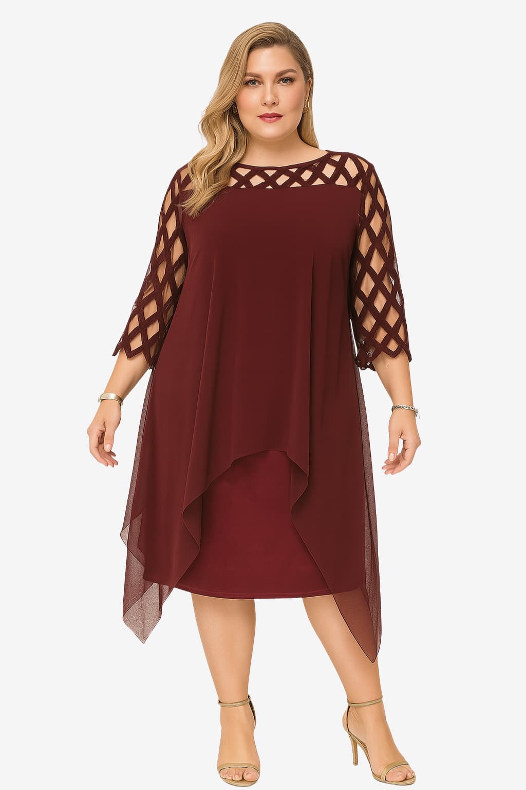 Women’s V-Neck Midi Dress Short Sleeve Flowy Fit