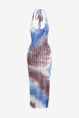 Women's Sheer Ruffle Halter Backless Midi Dress