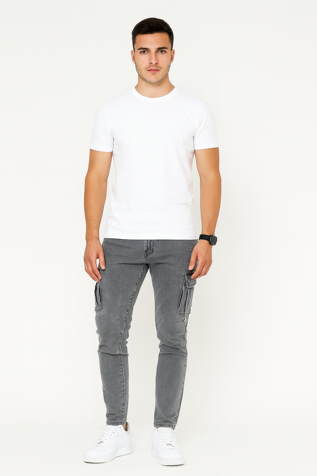 Men's Slim Fit Cargo Jeans with Pockets