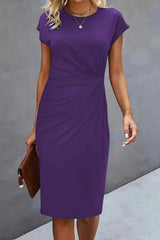 Women’s Knee-Length Sheath Dress with Ruched Waist