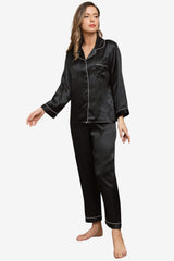 Women's Satin Long-Sleeve Pyjama Set with Piping