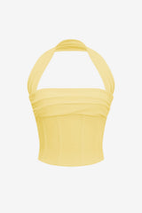 Women’s Halter Neck Ruched Corset Crop Top Pink
