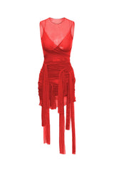 Women’s Mesh Ruched Mini Dress Sleeveless Bodycon Fit
