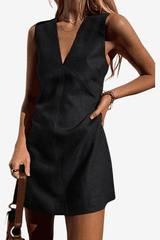 Women's Sleeveless V-Neck Mini Dress - Cotton Linen Blend, Lightweight Casual Wear
