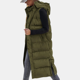 Quilted hooded maxi puffer vest