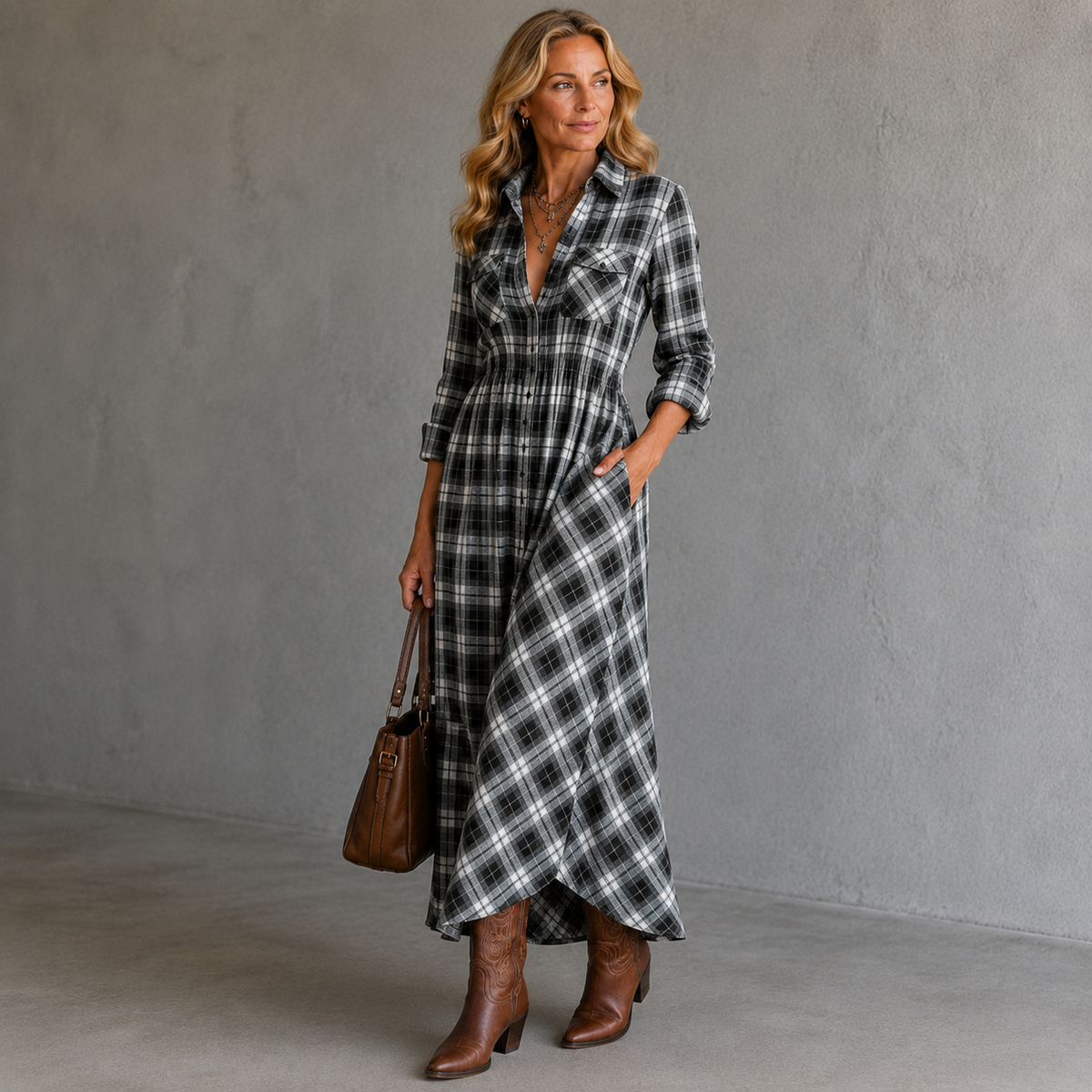 Billie | Plaid Shirt Maxi Dress