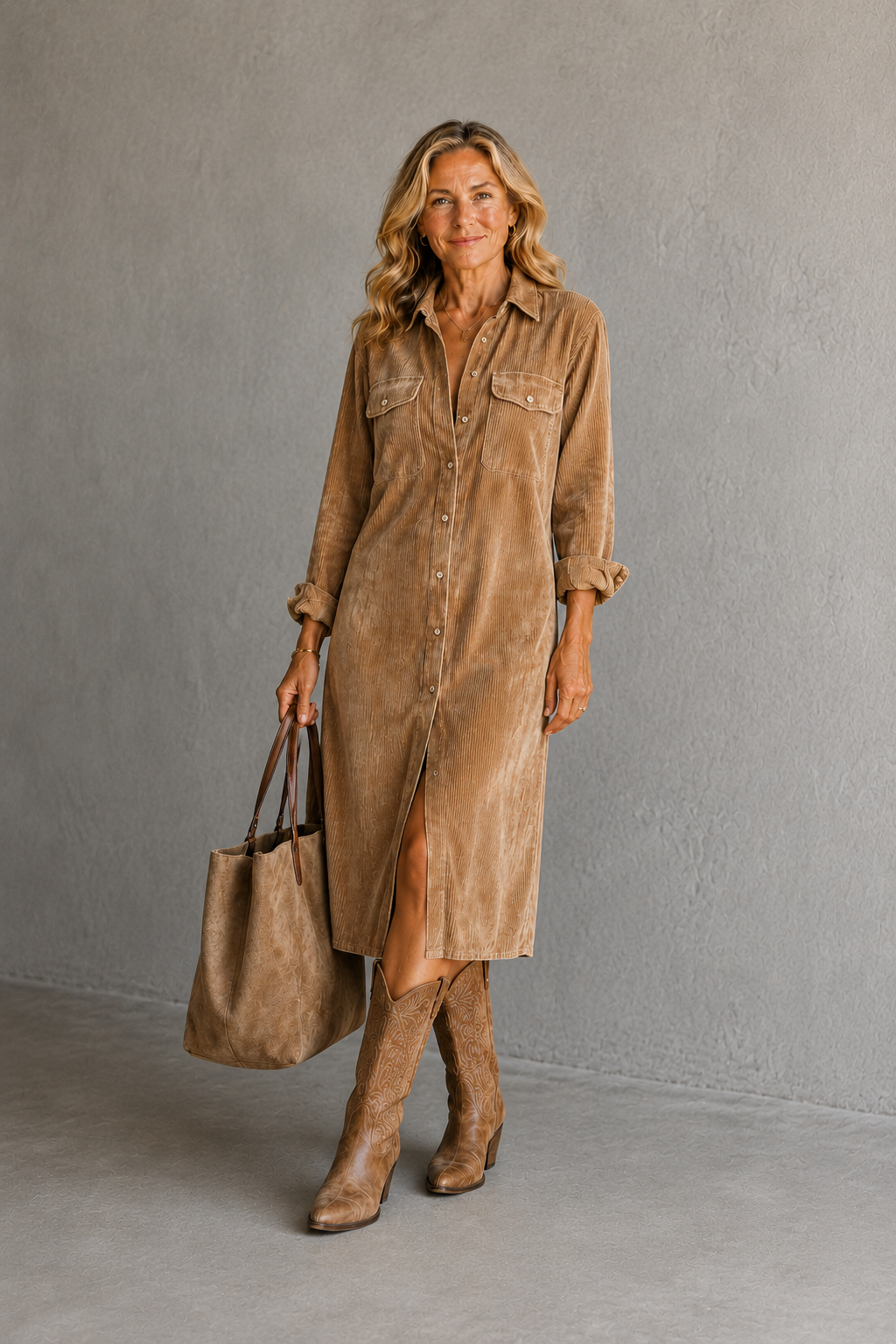 Stevie | Corduroy Shirt Midi Dress