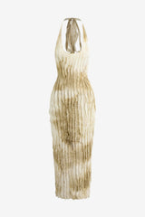 Women's Sheer Ruffle Halter Backless Midi Dress