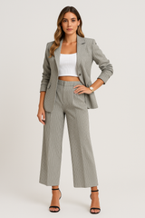 Women’s Pinstripe Lounge Suit Set Blazer Wide Leg Trousers