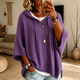 Hooded Knit Poncho Sweater - Purple