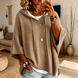 Hooded Knit Poncho Sweater - Taupe
