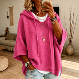 Hooded Knit Poncho Sweater - Pink
