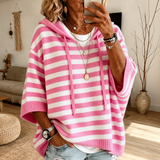 Striped Poncho Sweater | Hooded Knit Poncho
