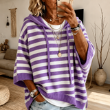 Striped Poncho Sweater | Hooded Knit Poncho