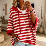 Striped Poncho Sweater | Hooded Knit Poncho