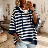 Striped Poncho Sweater | Hooded Knit Poncho
