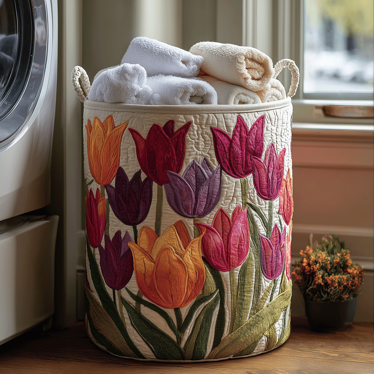 Liliana hand-quilted laundry basket