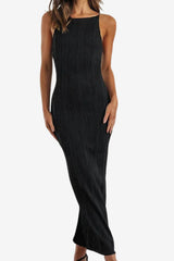 Women's Textured Midi Dress with Thin Straps