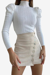 Women’s Faux Suede A-Line Mini Skirt with Buttons