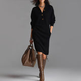 Lacey | Slim Fit Ribbed Collared Midi-Length Sweater Dress