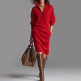 Lacey | Slim Fit Ribbed Collared Midi-Length Sweater Dress