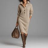 Lacey | Slim Fit Ribbed Collared Midi-Length Sweater Dress
