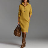 Lacey | Slim Fit Ribbed Collared Midi-Length Sweater Dress