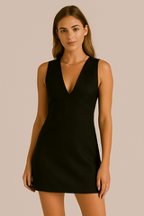 Women’s V-Neck Short Dress - Cotton Linen Blend - Sleeveless Lightweight Casual Wear