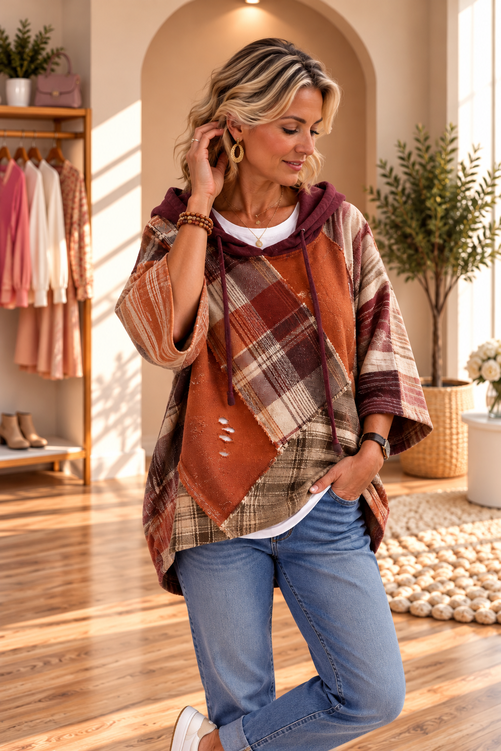 Adriana | Autumn-Toned Patchwork Oversized Hoodie