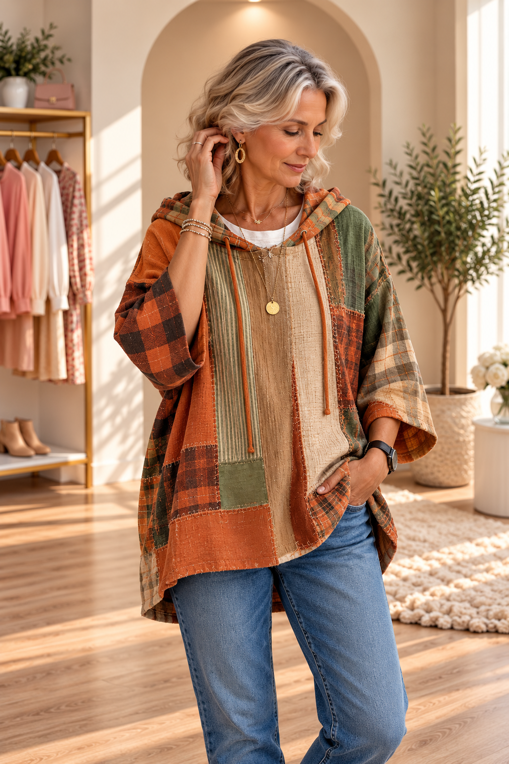 Andrea | Autumn-Toned Patchwork Oversized Hoodie