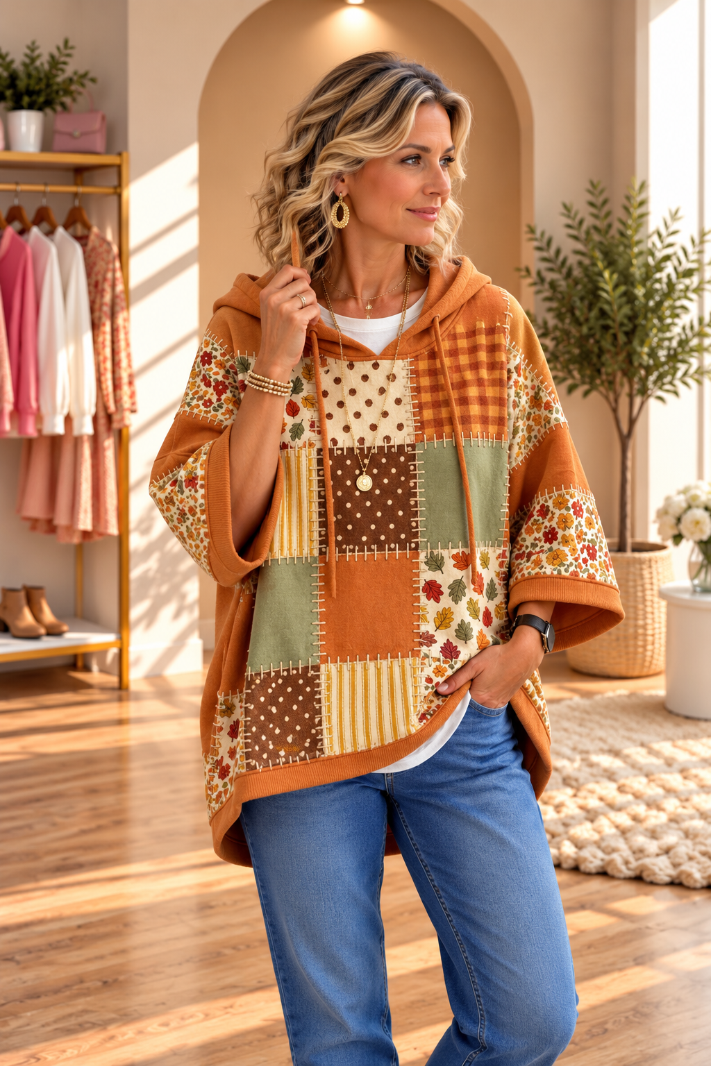 Corina | Autumn Leaf Print Oversized Hoodie