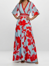 Corinne | V Neck Short Sleeve Floral Maxi Dress