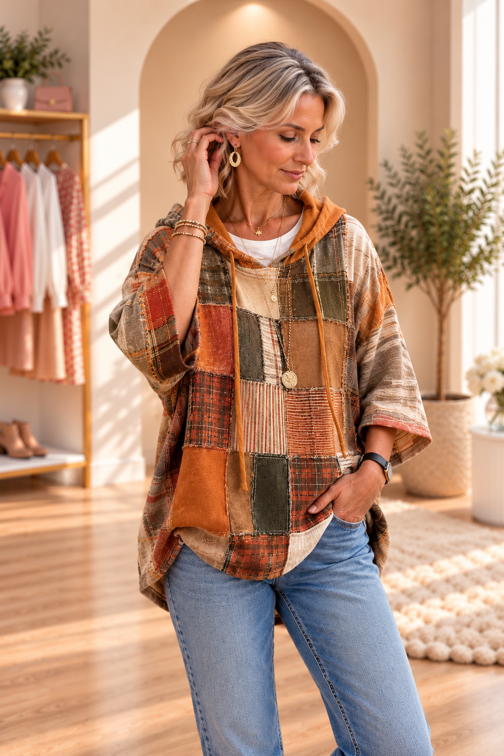 Gabriela | Autumn-Toned Patchwork Oversized Hoodie