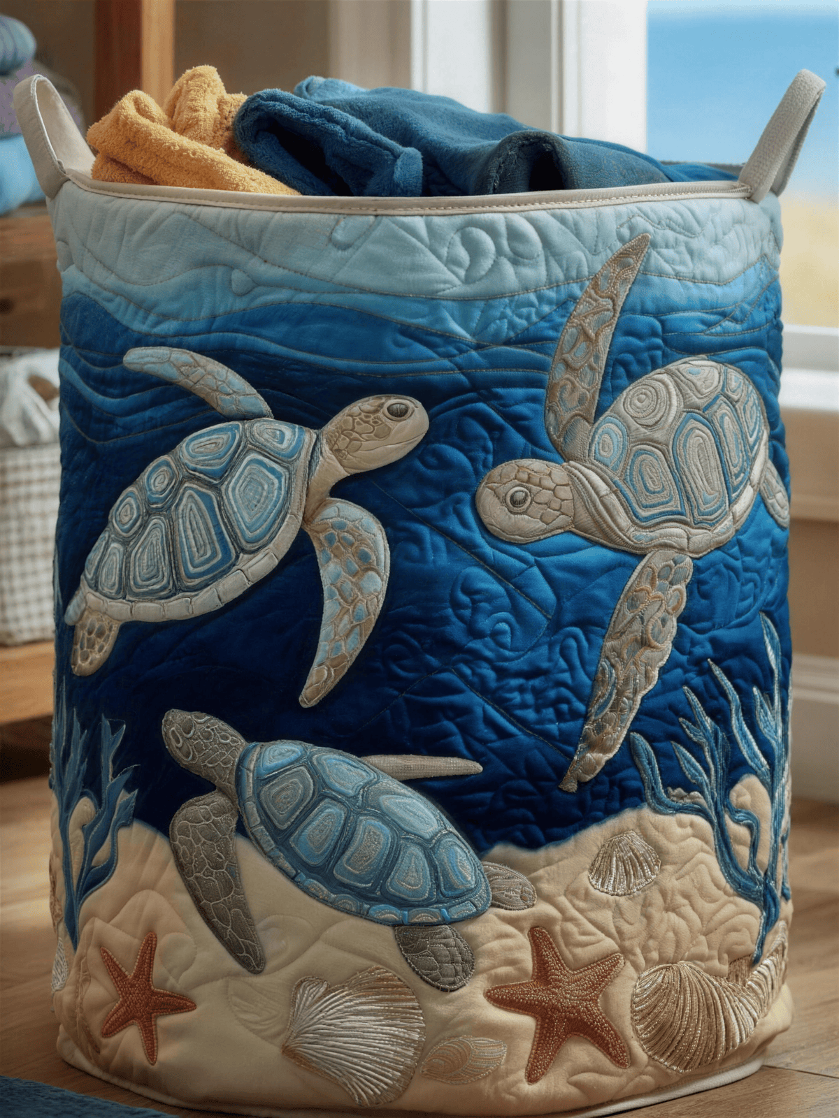 Marina hand-quilted laundry basket