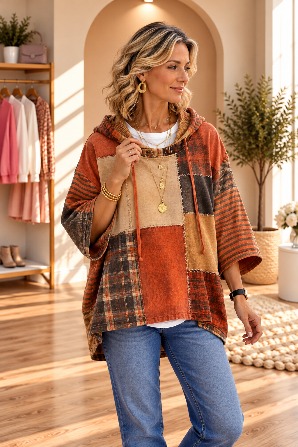 Mirela | Artistic Patchwork Oversized Hoodie