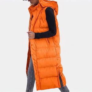 Quilted hooded maxi puffer vest