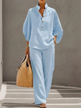 Noelle | Relaxed Button Linen Two-Piece Set