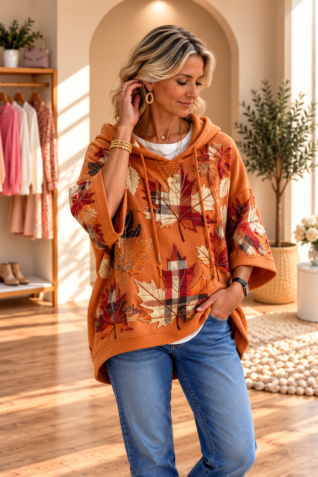 Otilia | Autumn Leaf Print Oversized Hoodie